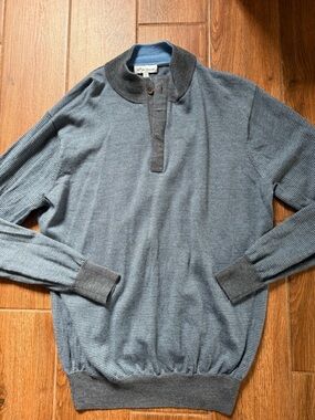 Peter Millar merino wool quarter zip Sweater with Charcoal Trim - men’s large